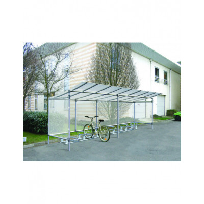 Exemple d’application : abri cycles + 2 bardages latéraux + 1 bardage de fond (2 éléments) + 1 support cycles