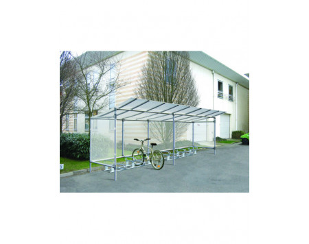 Exemple d’application : abri cycles + 2 bardages latéraux + 1 bardage de fond (2 éléments) + 1 support cycles